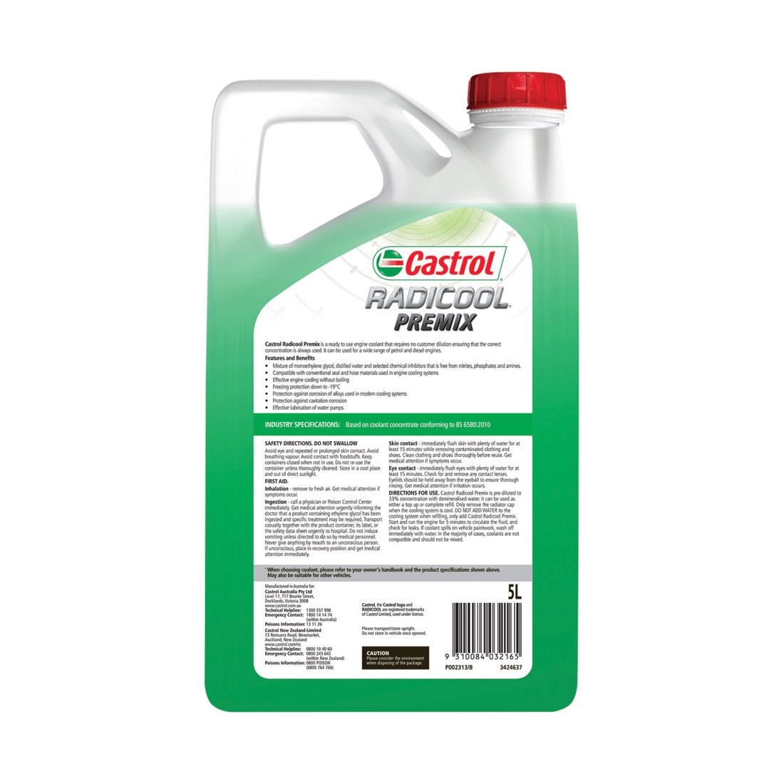 Castrol Green Radicool Ready To Use Coolant SF Premix - 5 Litres, , scanz_hi-res