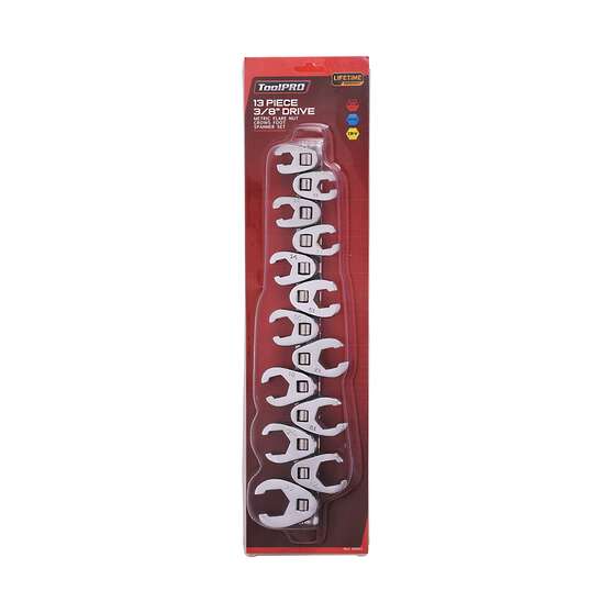 ToolPRO Spanner Set - 3/8" Drive, Crows Foot, Flare Nut, 13 Piece, Metric, , scanz_hi-res