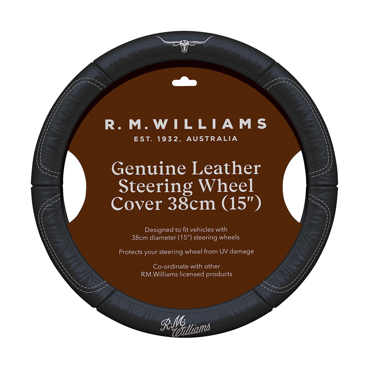 R.M.Williams Steering Wheel Cover Leather Black 380mm, , scanz_hi-res