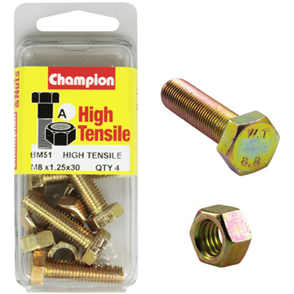 Champion High Tensile Bolts and Nuts BM51, M8x1.25 x 30mm, , scanz_hi-res