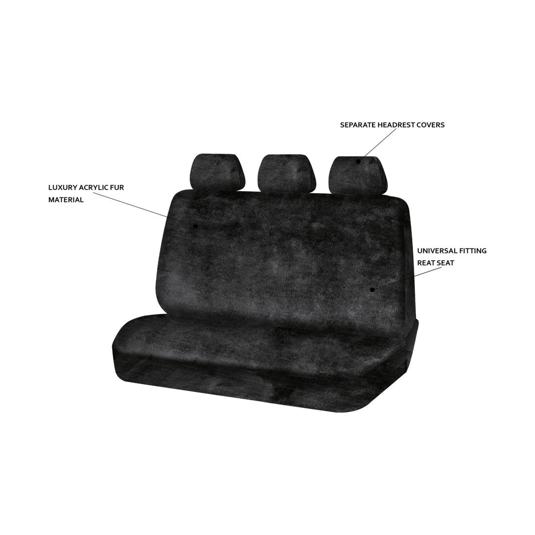 SCA Luxury Fur Seat Cover Black Adjustable Headrests Rear Seat Size 06H, , scanz_hi-res