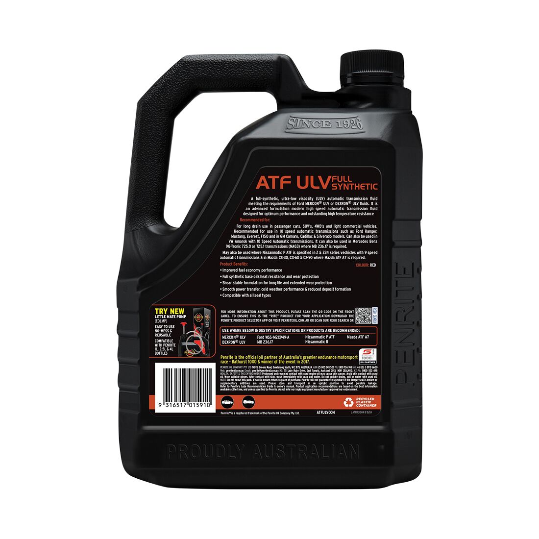 Penrite MultiVehicle ULV Auto Transmission Fluid 4 Litres, , scanz_hi-res