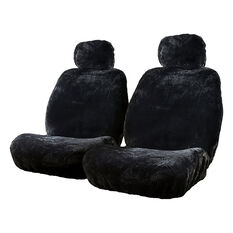 Silver CLOUDLUX Sheepskin Seat Covers - Black Adjustable Headrests Size 30 Front Pair Airbag Compatible Black, Black, scanz_hi-res