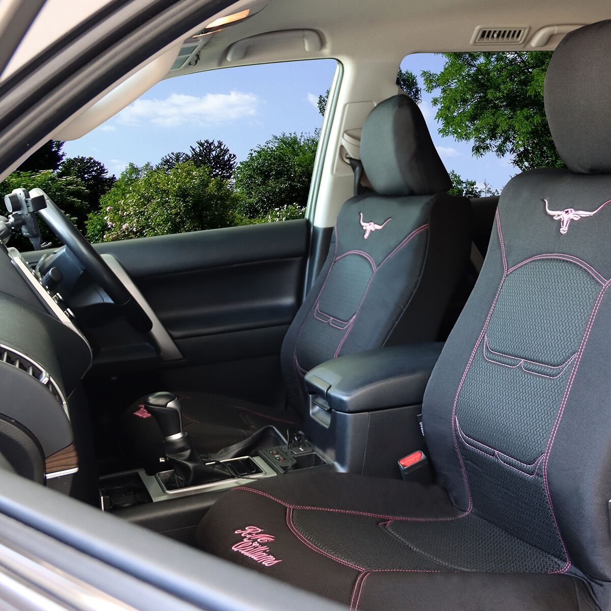 R.M.Williams Jacquard Seat Covers Front Pair Black/Pink Size 30, , scanz_hi-res