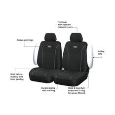 Ridge Ryder Canvas Seat Covers Black/Grey Piping Adjustable Headrests Airbag Compatible 30SAB, , scanz_hi-res