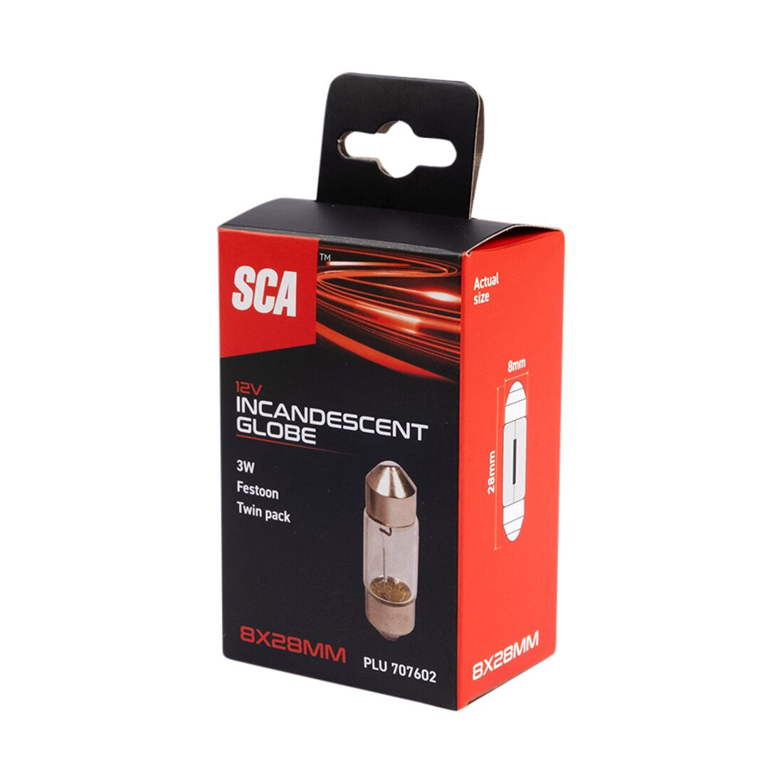 SCA Incandescent Globe - 8X28MM 12V 3W - 2 Pack, , scanz_hi-res