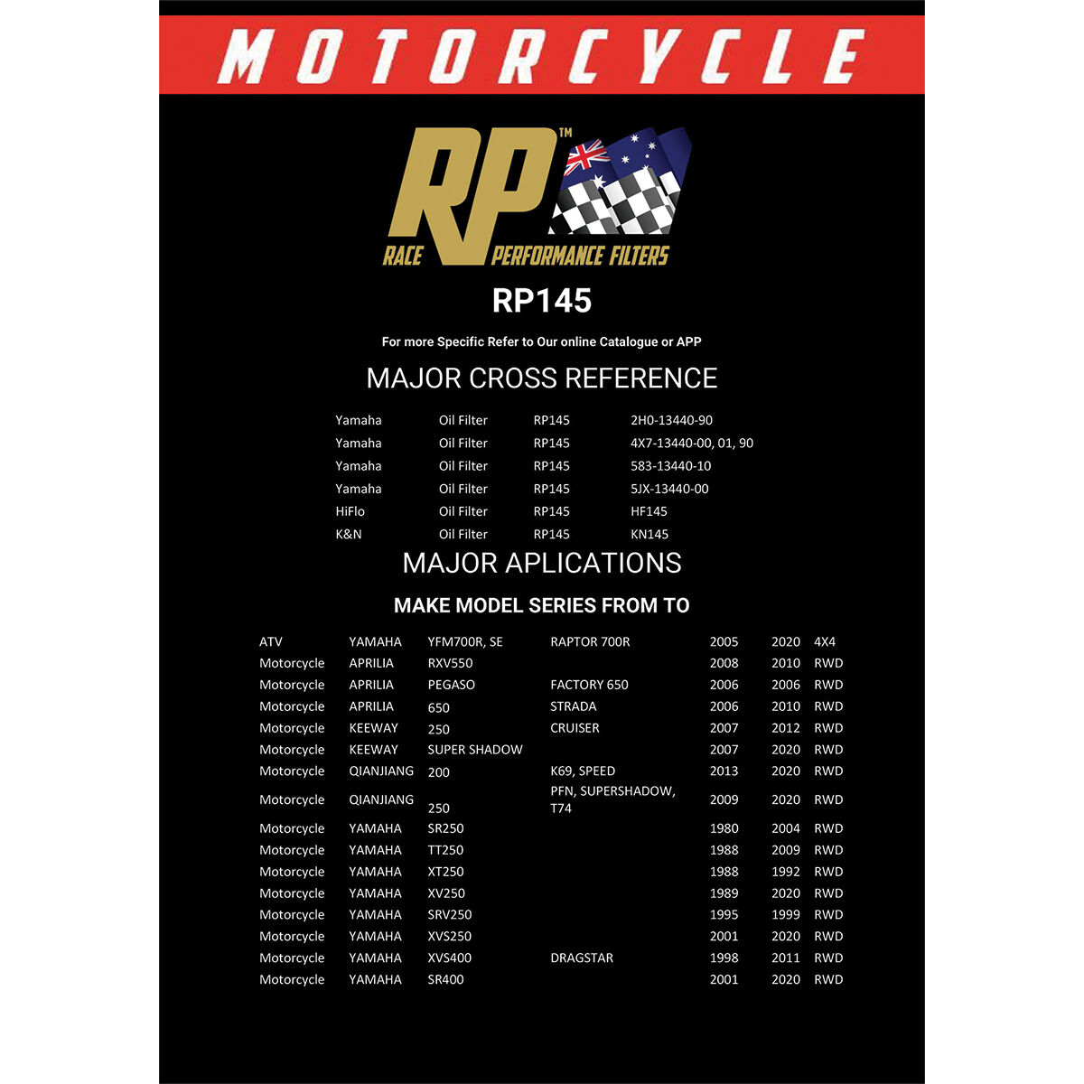 Race Performance Motorcycle Oil Filter RP145, , scanz_hi-res