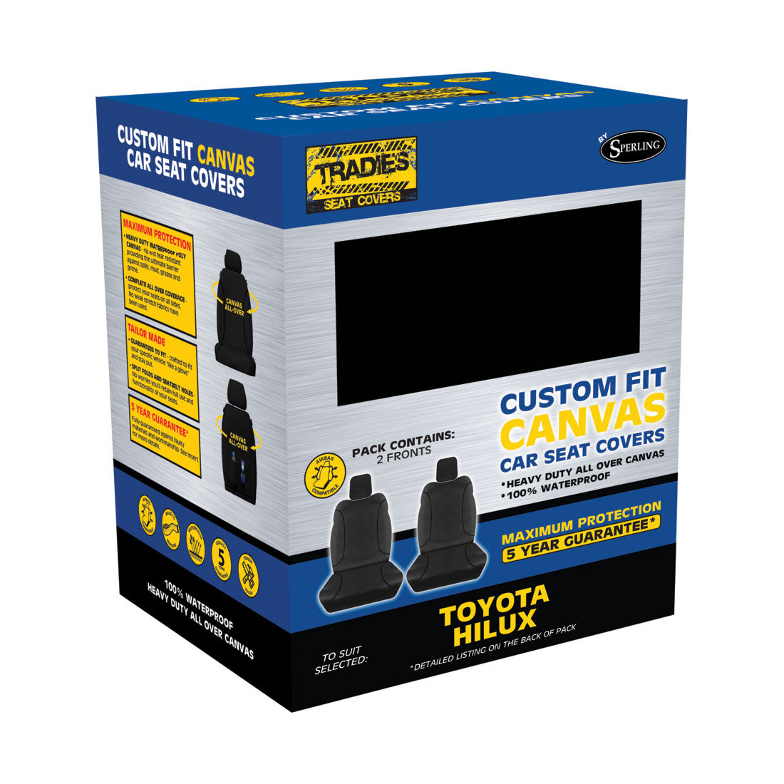 Tradies Canvas Ready Made Seat Covers Front Pair Black suits Hilux, , scanz_hi-res