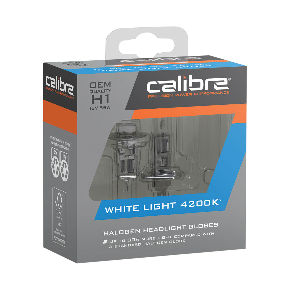 Calibre White Light 4200K Headlight Globes - H1, 12V 55W, CA4200H1, , scanz_hi-res