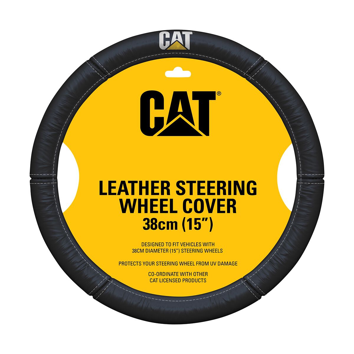 CAT Steering Wheel Cover Leather Black 380mm Diameter, , scanz_hi-res
