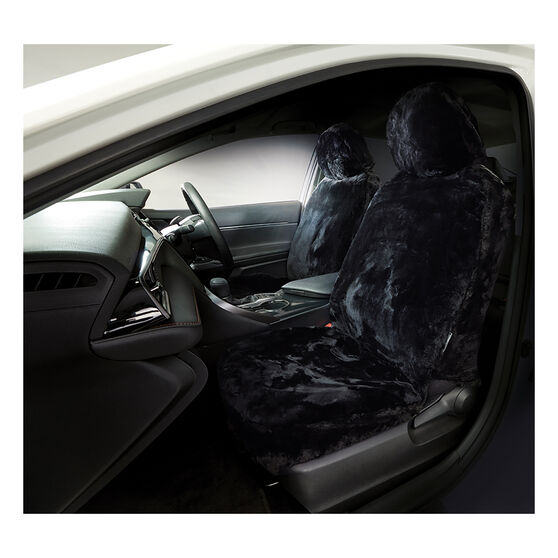 Gold Cloud Sheepskin Seat Covers - Black Adjustable Headrests Size 30 Front Pair Airbag Compatible Black, Black, scanz_hi-res