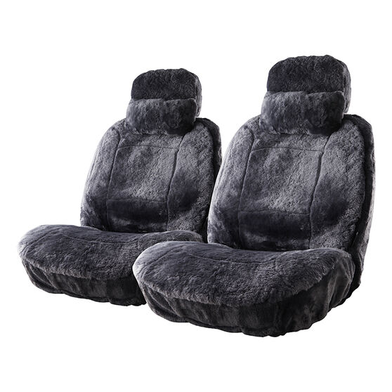 Platinum Cloud Sheepskin Seat Covers - Slate Adjustable Headrests Size 30 Front Pair Airbag Compatible Slate, Slate, scanz_hi-res