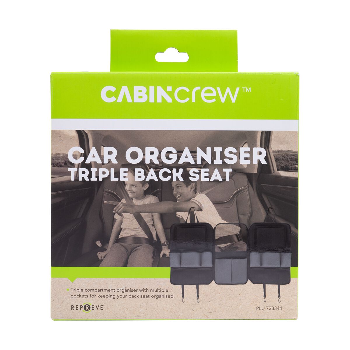 Cabin Crew Kids Repreve Triple Backseat Organiser Black/Grey, , scanz_hi-res