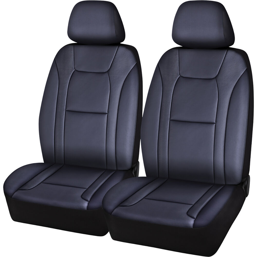 SCA Leather Look Seat Covers Black / Carbon, Adjustable Headrests