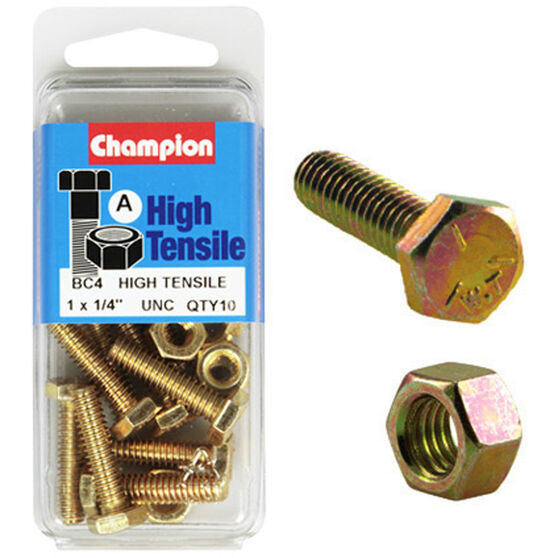 Champion High Tensile Bolts and Nuts BC4, 1/4"UNC x 1", , scanz_hi-res