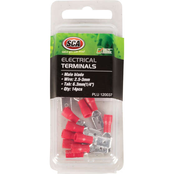 SCA Electrical Terminals - Male Blade, 6.3mm Red, 14 Pack, , scanz_hi-res