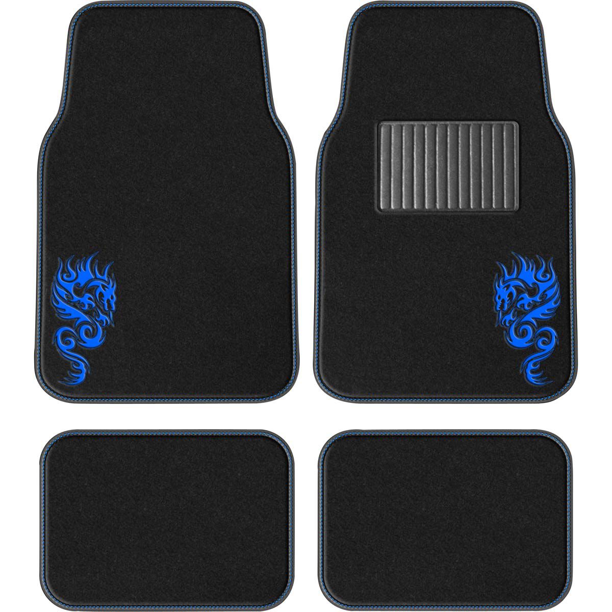 SCA Dragon Carpet Car Floor Mats - Set of 4, Black/Blue, , scanz_hi-res