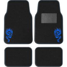 SCA Dragon Carpet Car Floor Mats - Set of 4, Black/Blue, , scanz_hi-res