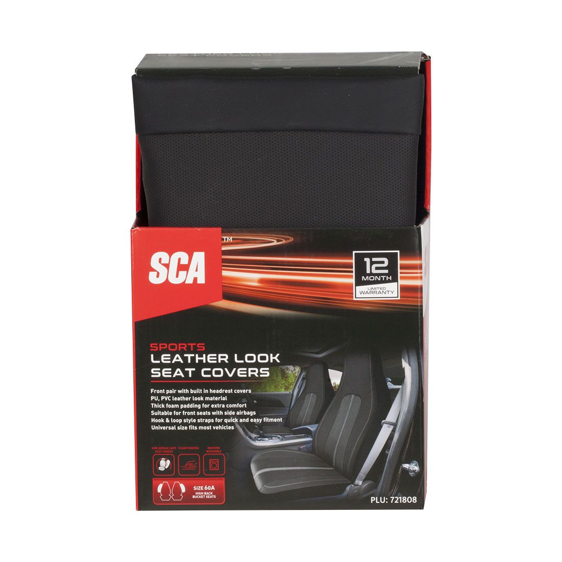 SCA Seat Cover Sports Black & Grey Metallic Leather Look, Built-in Headrests, Airbag Compatible, Size 60A, , scanz_hi-res