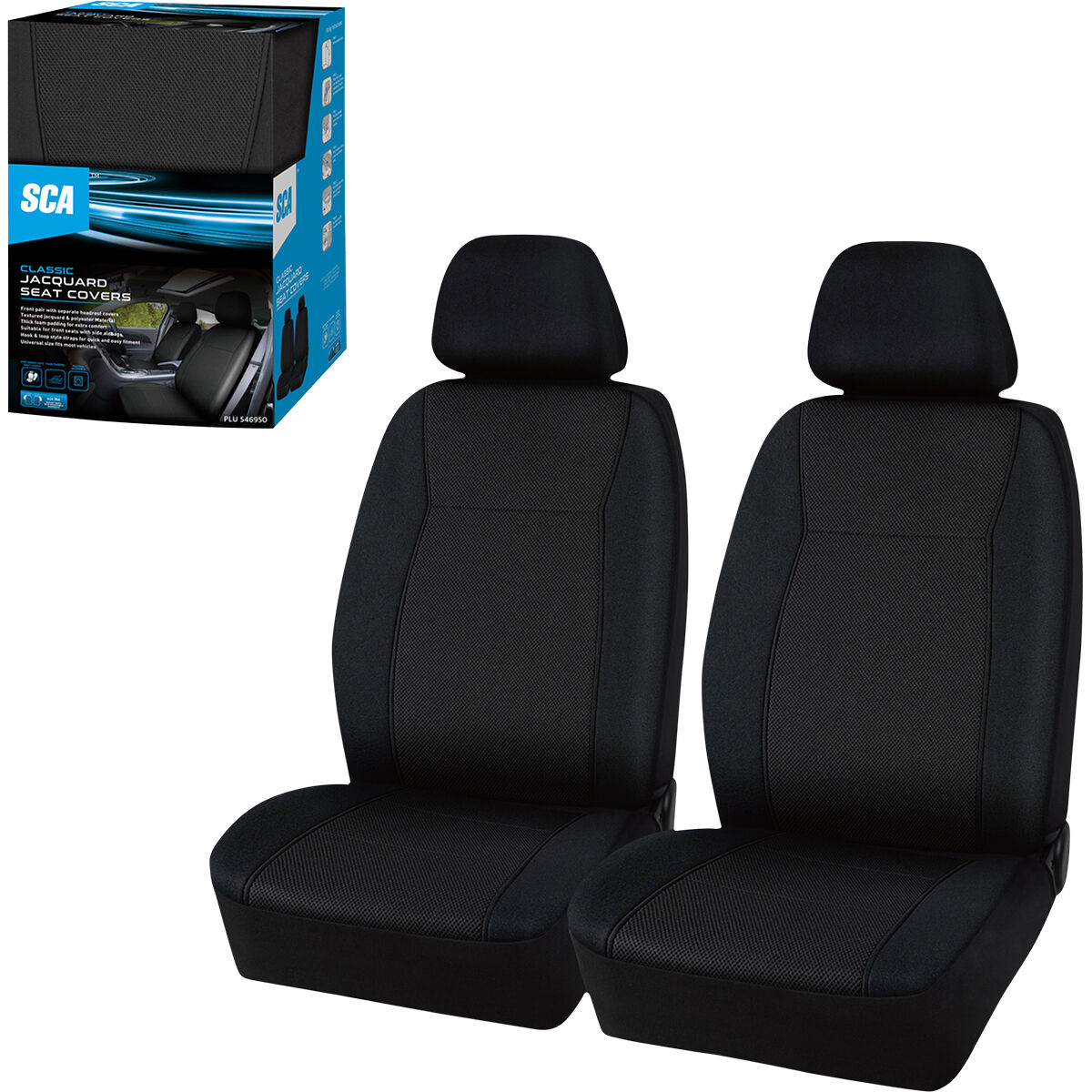 SCA Jacquard Seat Covers Black Adjustable Headrests Airbag Compatible, , scanz_hi-res