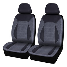 SCA PU Leather Look & Linen Look Seat Covers - Black/Grey, Adjustable Headrests, Size 30, Airbag Compatible, , scanz_hi-res