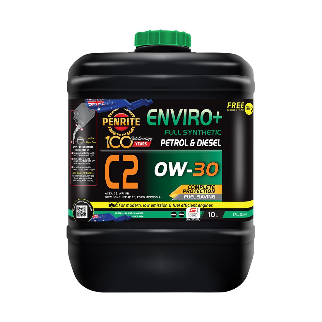 Penrite Enviro+ C2 Engine Oil 0W-30 10 Litre, , scanz_hi-res