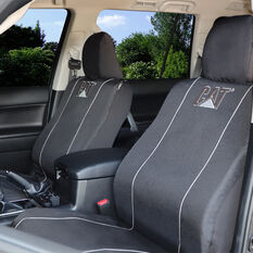 Caterpillar Poly Canvas Seat Covers Black/Grey Adjustable Headrests Size 30 Front Pair Airbag Compatible, , scanz_hi-res