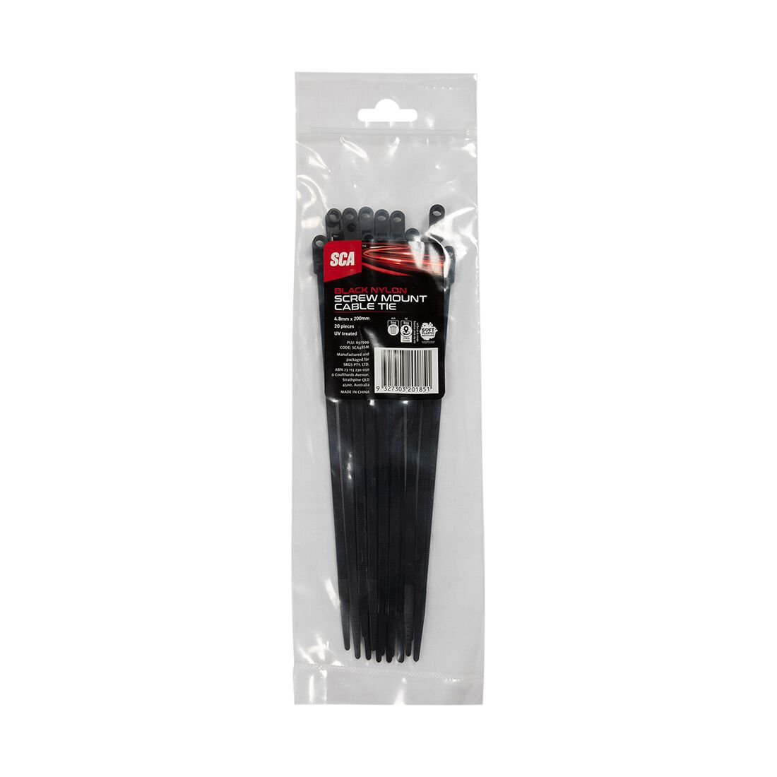SCA Screw Mount Ties Pack of 20, 200 x 4.8mm, Black, , scanz_hi-res