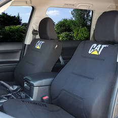 CAT Neoprene Seat Covers Black Adjustable Headrests Size 30 Front Pair Airbag Compatible, , scanz_hi-res