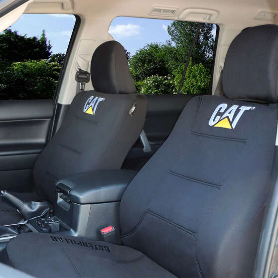 CAT Neoprene Seat Covers Black Adjustable Headrests Size 30 Front Pair Airbag Compatible, , scanz_hi-res