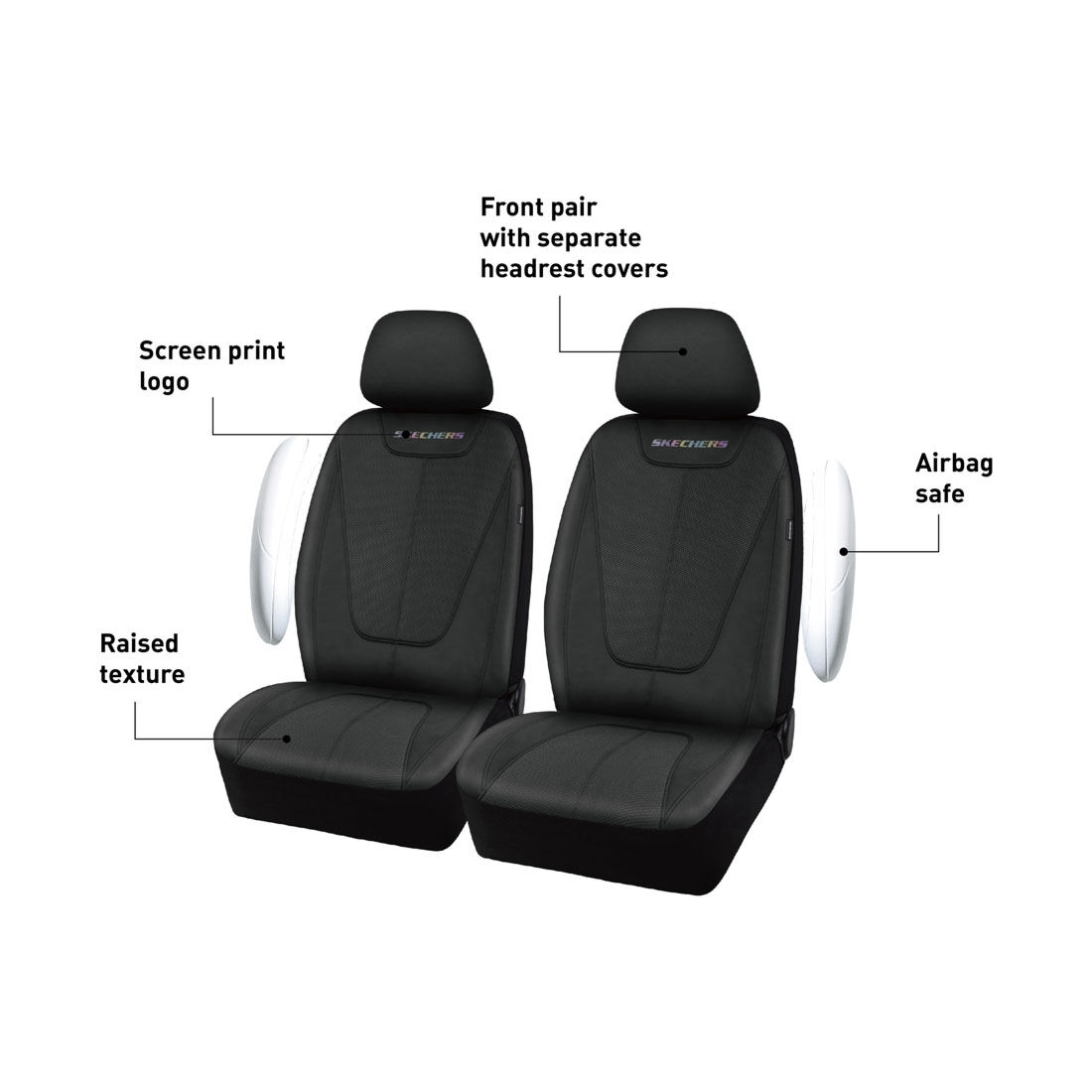 Skechers Goga Mat Seat Covers Black Adjustable Headrests Airbag Compatible 30SAB, , scanz_hi-res