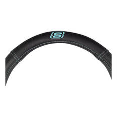 Skechers Air Cooled Memory Foam Steering Wheel Cover Black/Aqua 380mm diameter, , scanz_hi-res