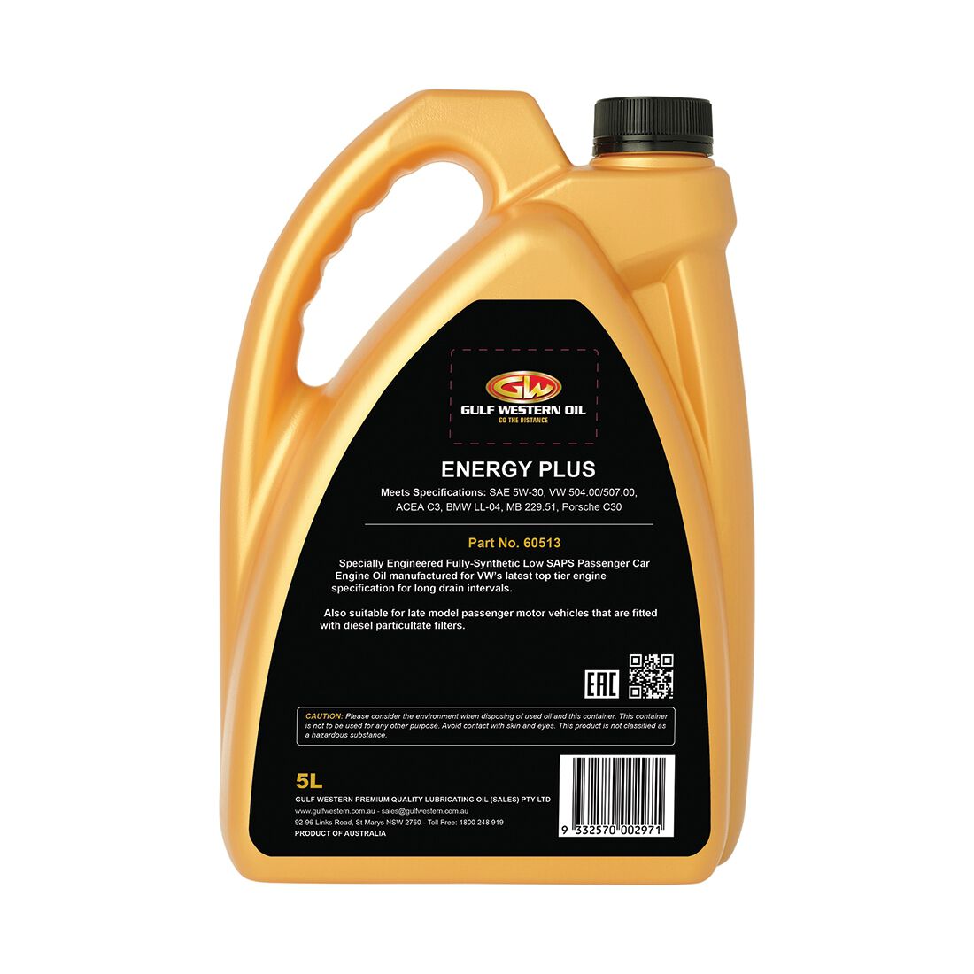 Gulf Western Energy Plus A3/B4 VW504/507 BMW-04 5W-30 5 Litre, , scanz_hi-res