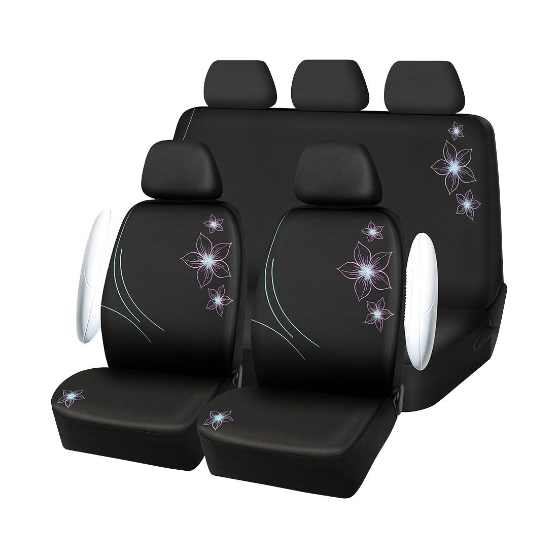 SCA Seat Cover Flower Purple & Aqua, Adjustable Headrests, Airbag Compatible, Size 30 & 06H, , scanz_hi-res