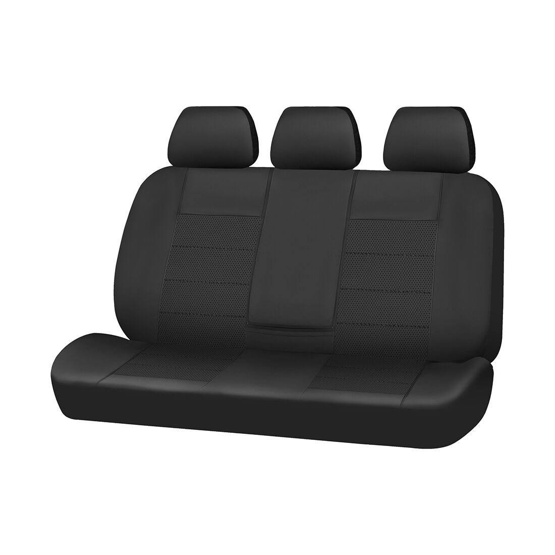 SCA Leather Look Seat Covers Black Adjustable Headrests Rear Bench 06H, , scanz_hi-res