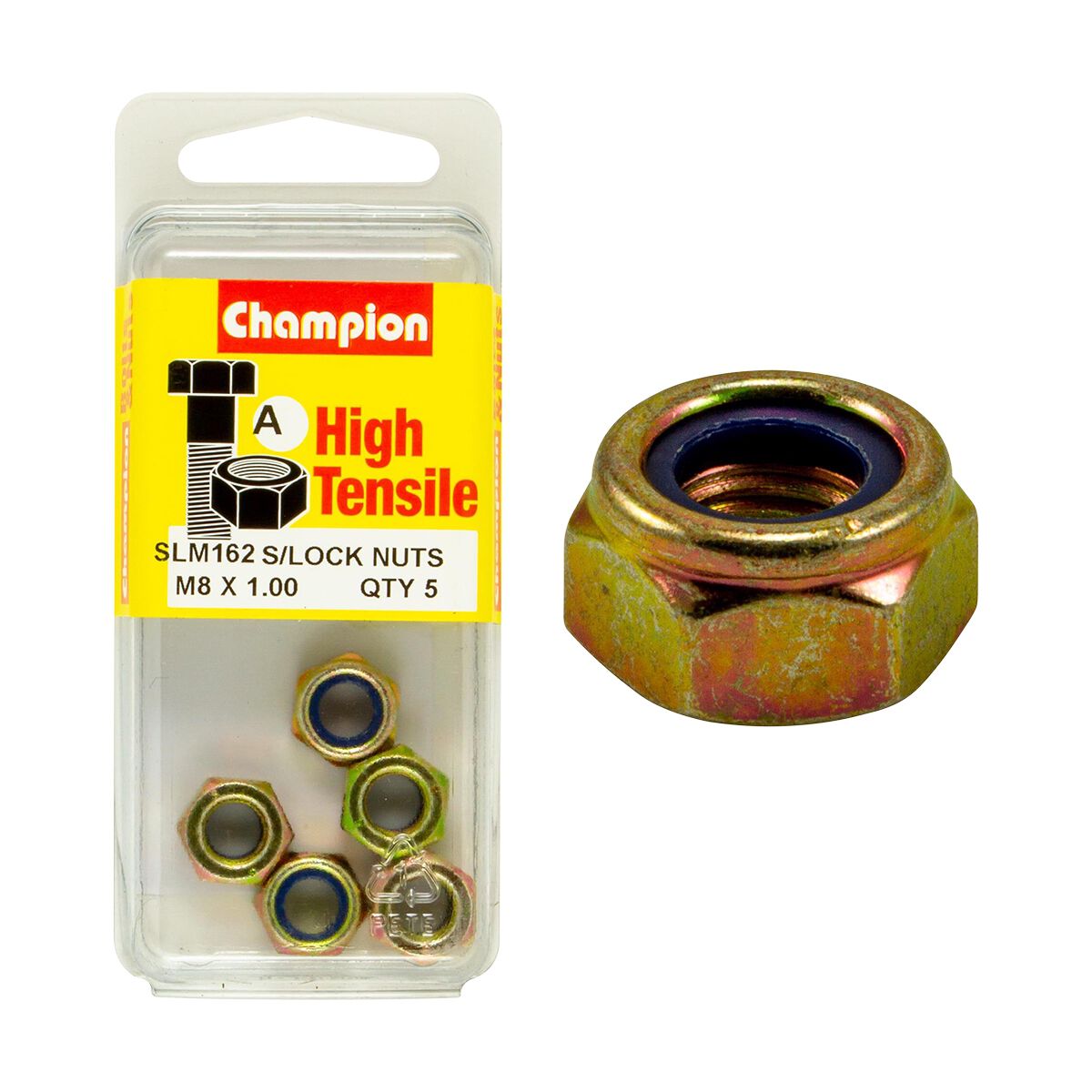 Champion Self-Locking Hex Nuts Nylon Insert M8 x 1.00mm, , scanz_hi-res