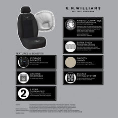 R.M.Williams Woven Seat Covers Black Adjustable Headrests Size 30 Front Pair Airbag Compatible, , scanz_hi-res