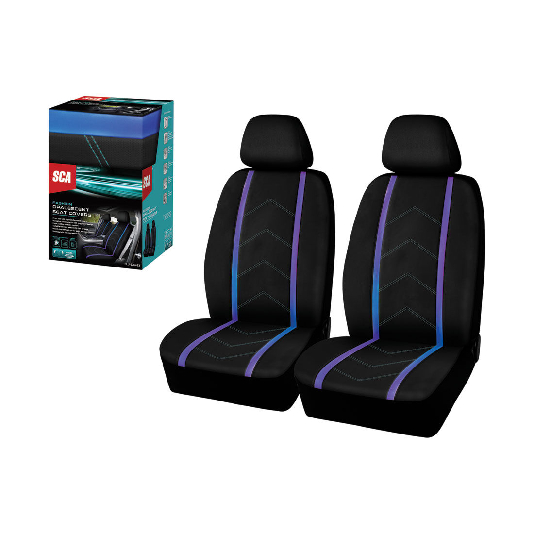 SCA Opal Leather Look Seat Covers Black/Blue Adjustable Headrests, , scanz_hi-res