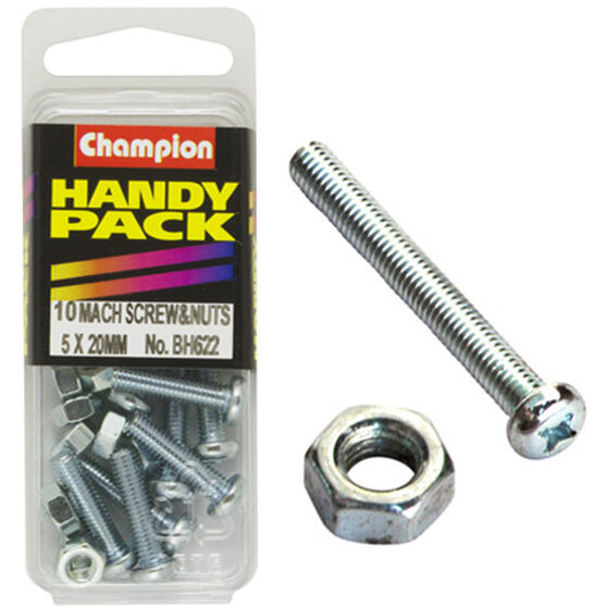 Champion Handy Pack Machine Screws and Nuts BH622, 5mm X 20mm, , scanz_hi-res