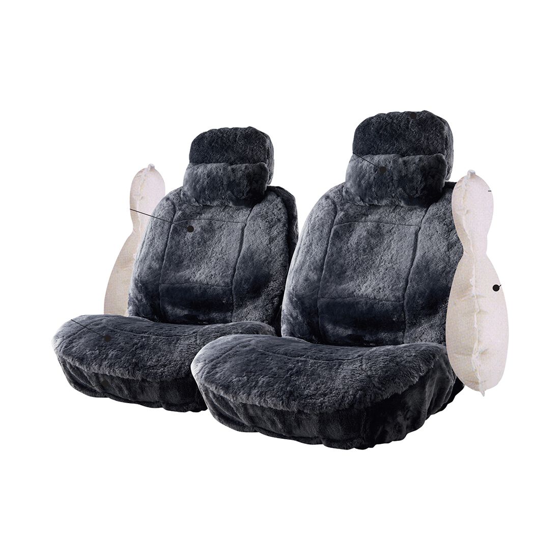 Platinum CLOUDLUX Sheepskin Seat Covers - Slate Adjustable Headrests Size 30 Airbag Compatible, , scanz_hi-res