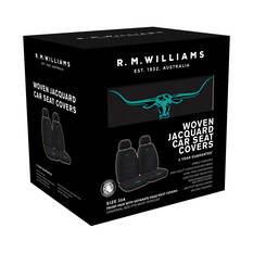 R.M.Williams Aqua Jacquard Seat Covers Black/Aqua Adjustable Headrests Airbag Compatible, , scanz_hi-res