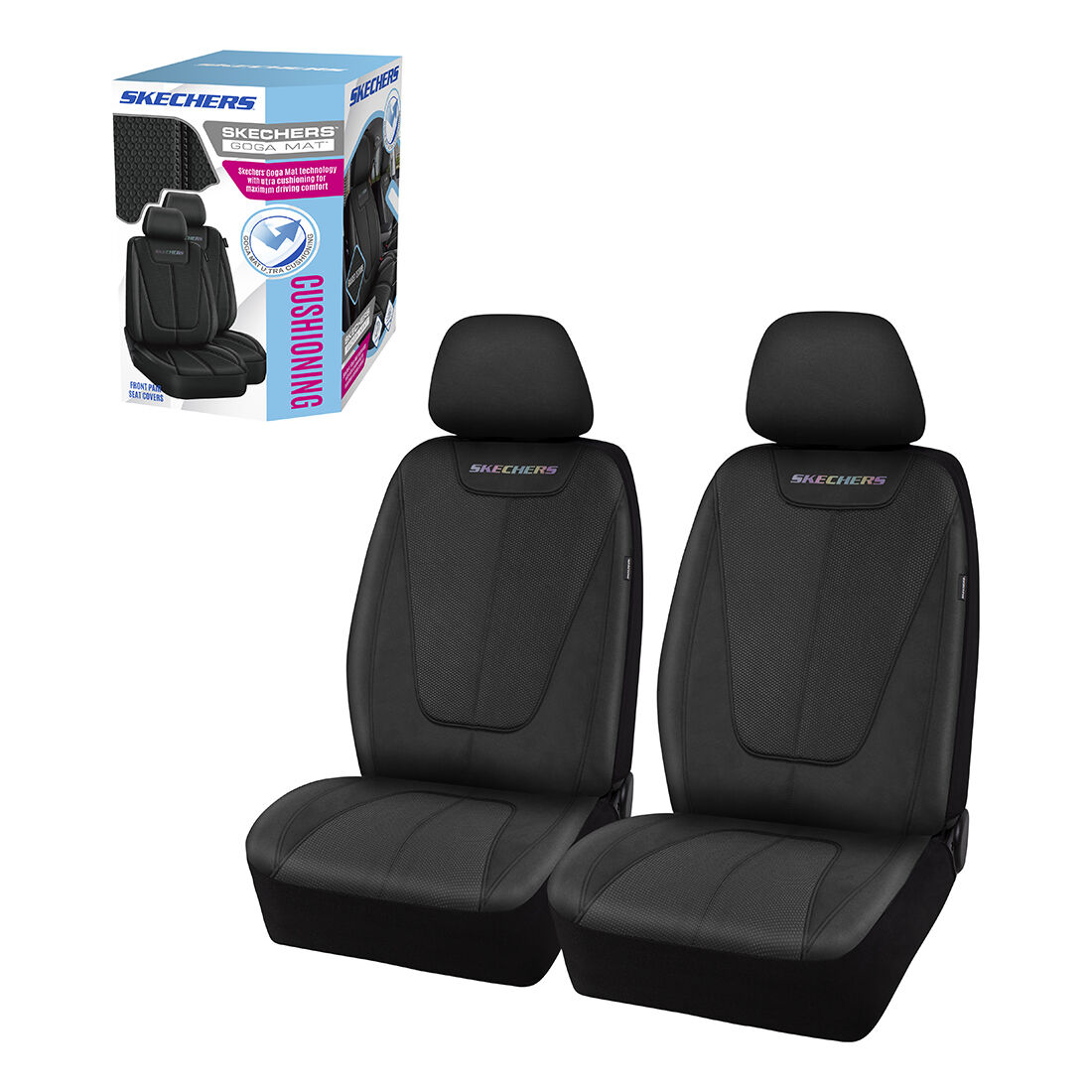 Skechers Goga Mat Seat Covers Black Adjustable Headrests Airbag Compatible 30SAB, , scanz_hi-res