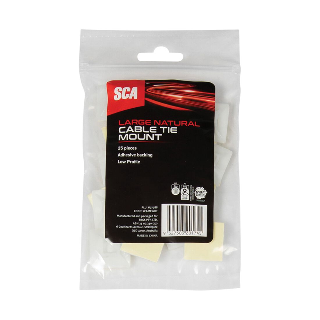SCA Cable Tie Mounts Large, 25 Pack, White, , scanz_hi-res