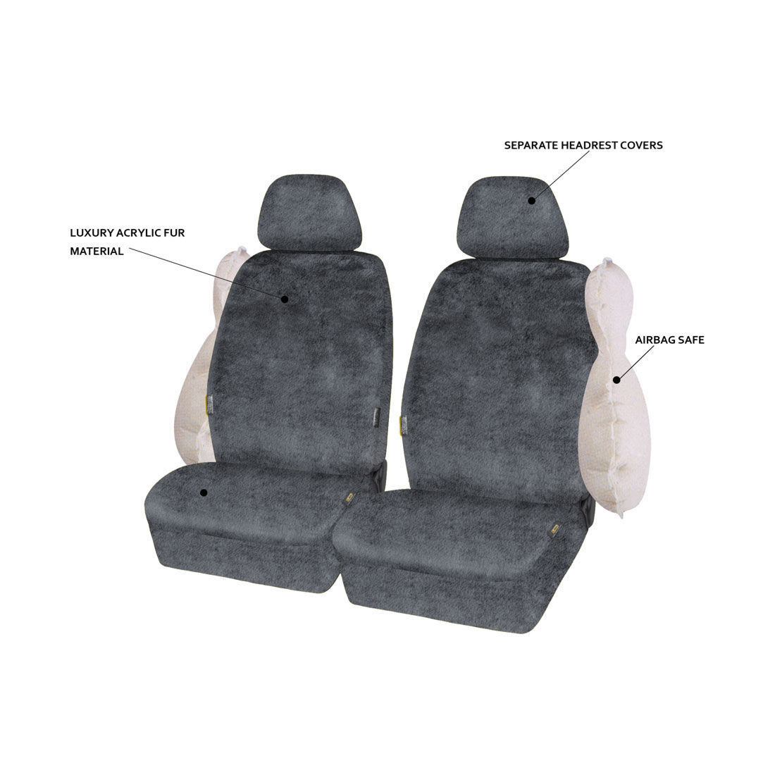 SCA Luxury Fur Seat Covers Slate Adjustable Headrests Airbag Compatible 30SAB, , scanz_hi-res