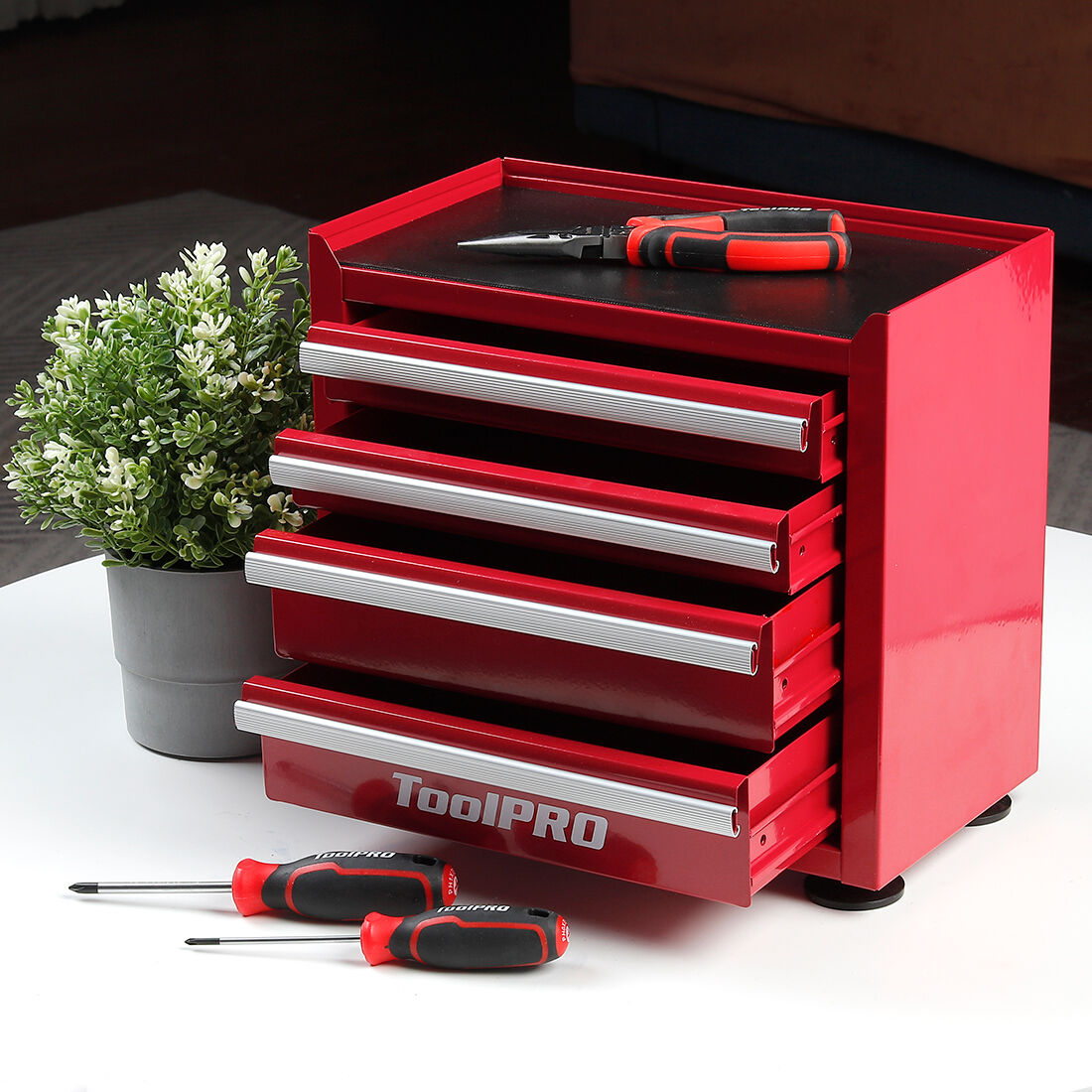ToolPRO Mini Tool Cabinet 4 Drawer Red, , scanz_hi-res