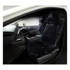 Platinum CLOUDLUX Sheepskin Seat Covers - Black Adjustable Headrests Size 30 Front Pair Airbag Compatible Black, Black, scanz_hi-res