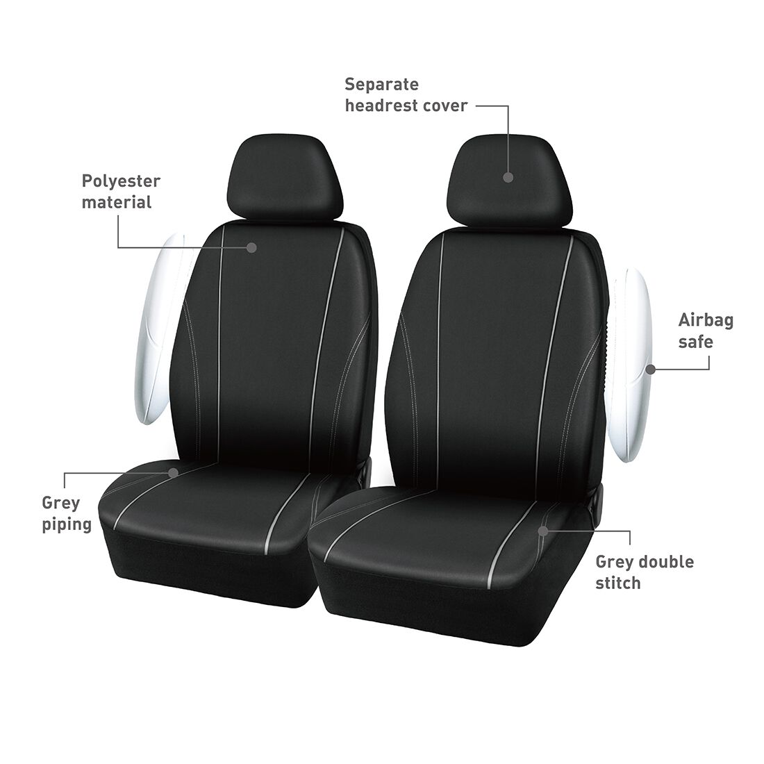 SCA Essential Polyester Seat Covers Black & Grey, Adjustable Headrests, Airbag Compatible, Size 30A, , scanz_hi-res