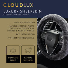 CLOUDLUX Steering Wheel Cover - Sheepskin, Charcoal, 380mm diameter, , scanz_hi-res