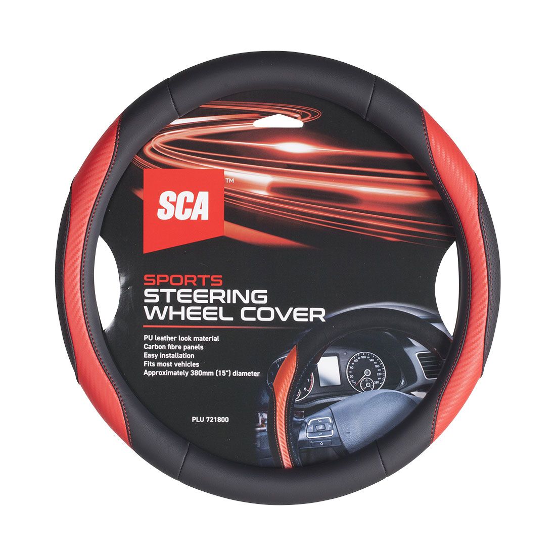 SCA Steering Wheel Cover Sports Leather Look Black & Red, , scanz_hi-res
