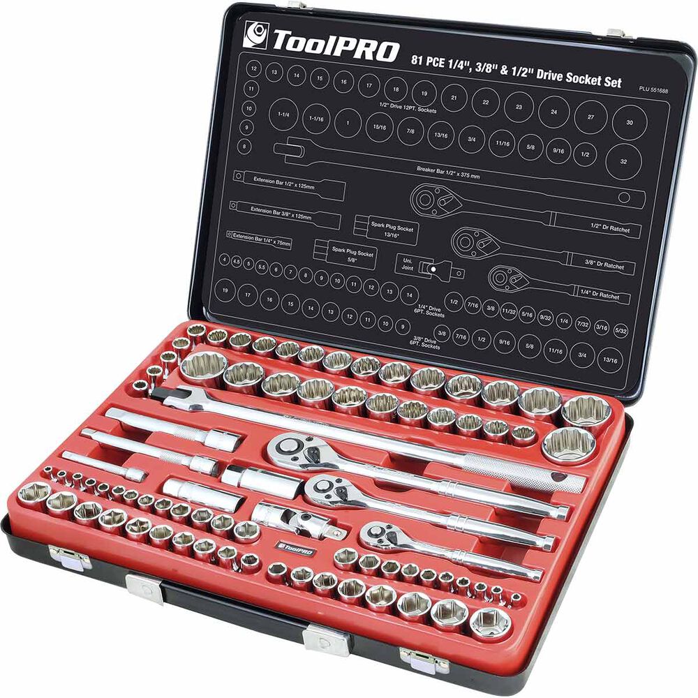 Toolpro Socket Set 1 4 3 8 1 2 Drive Metric Sae 81 Piece Supercheap Auto New Zealand